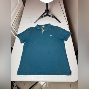 Burberry Brit Men's Teal Blue Short Sleeve Polo Shirt Logo Size L